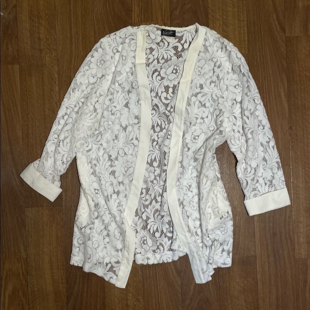 Vintage Wild Rose White Lace Jacket Size 12